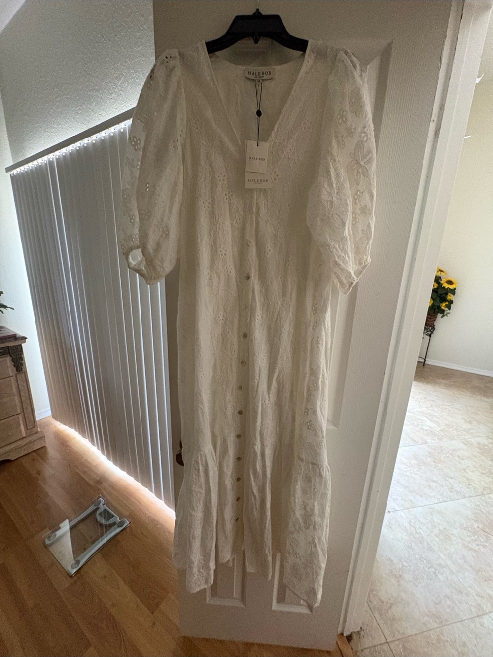 Hale Bob White Eyelet Button-Front Maxi Dress